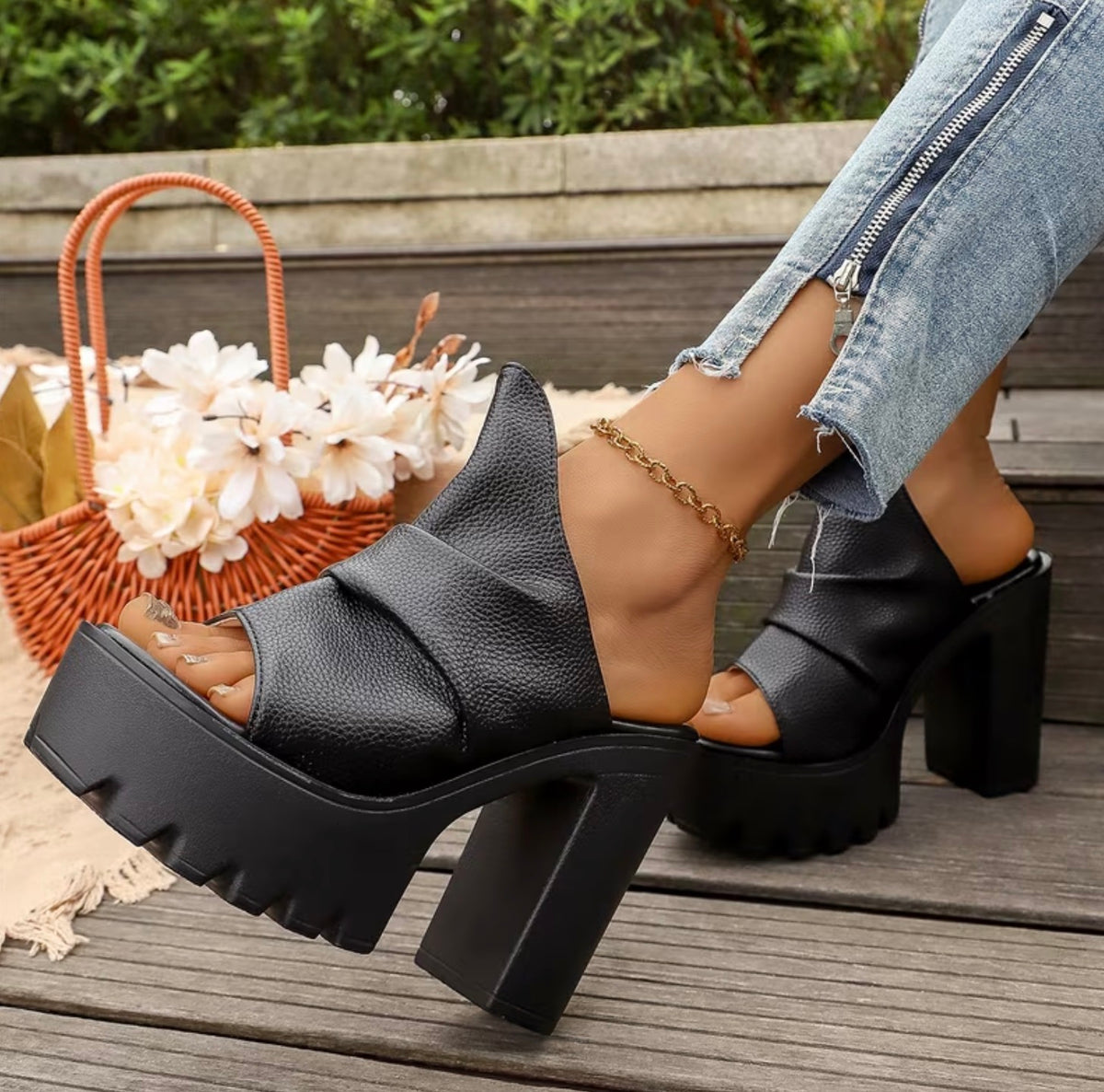 Leather Block Heels
