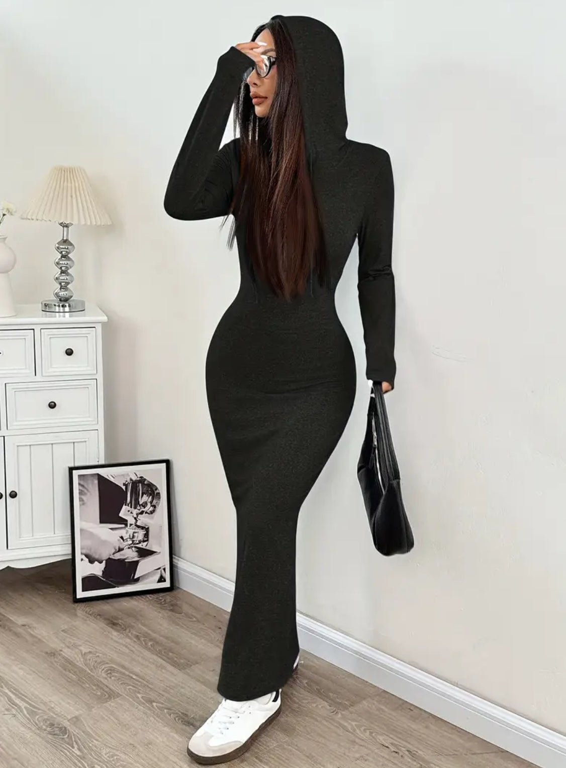 Casual Longsleeve Hooded Split Dress