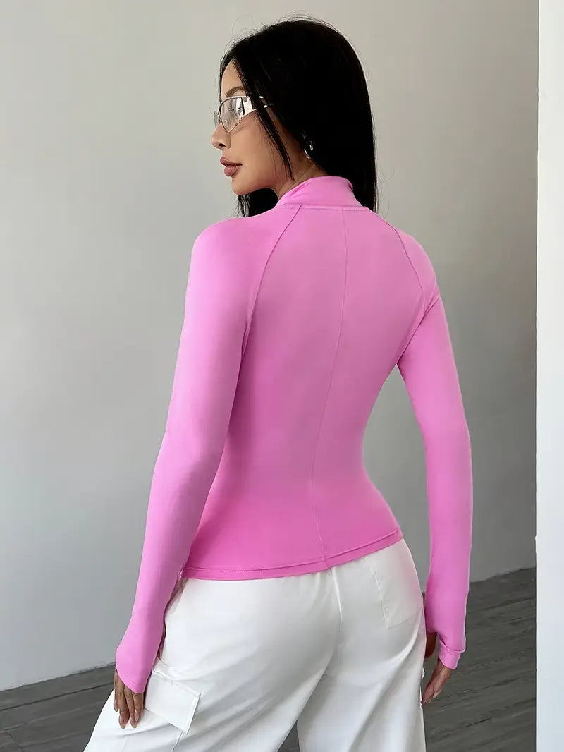 Chic Sleek Zip Up Long Sleeve Top