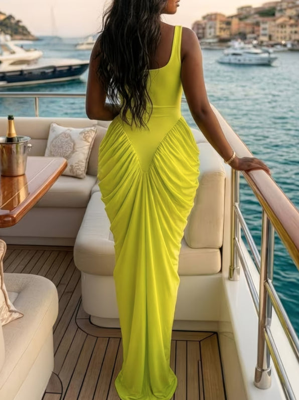 Elegant Luxe Ruched Long Maxi Dress