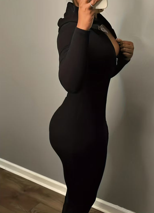 Sleek Hooded Long Sleeve Dress