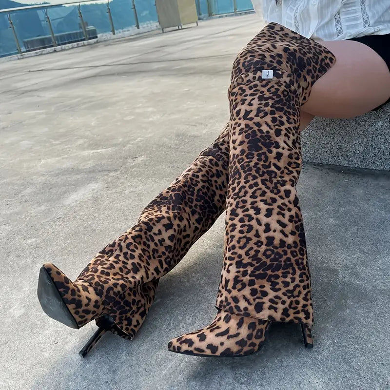 Chic Luxe Jaguar Print Knee High Boots