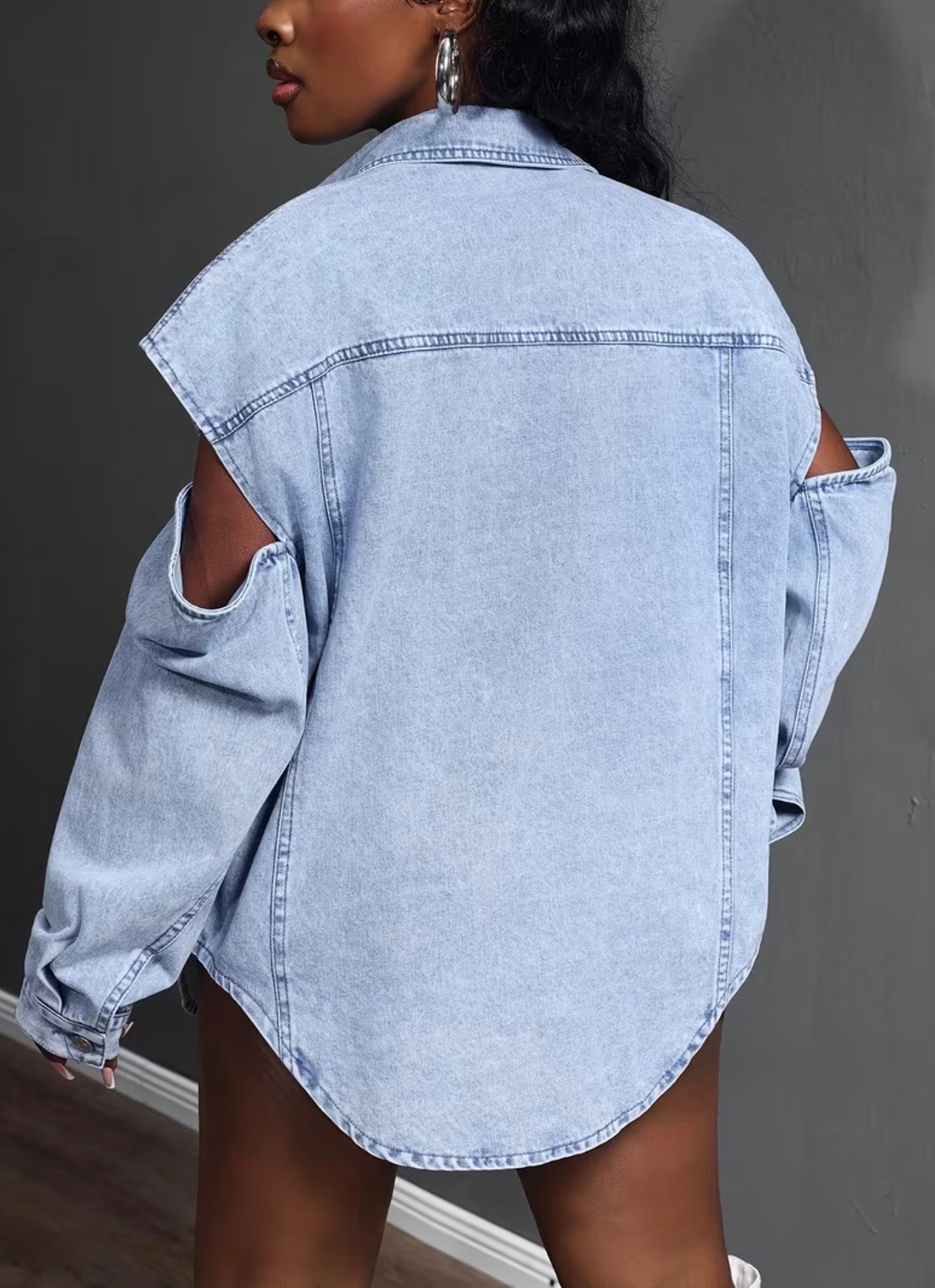 Edgy Sleeve-cut Denim Jacket