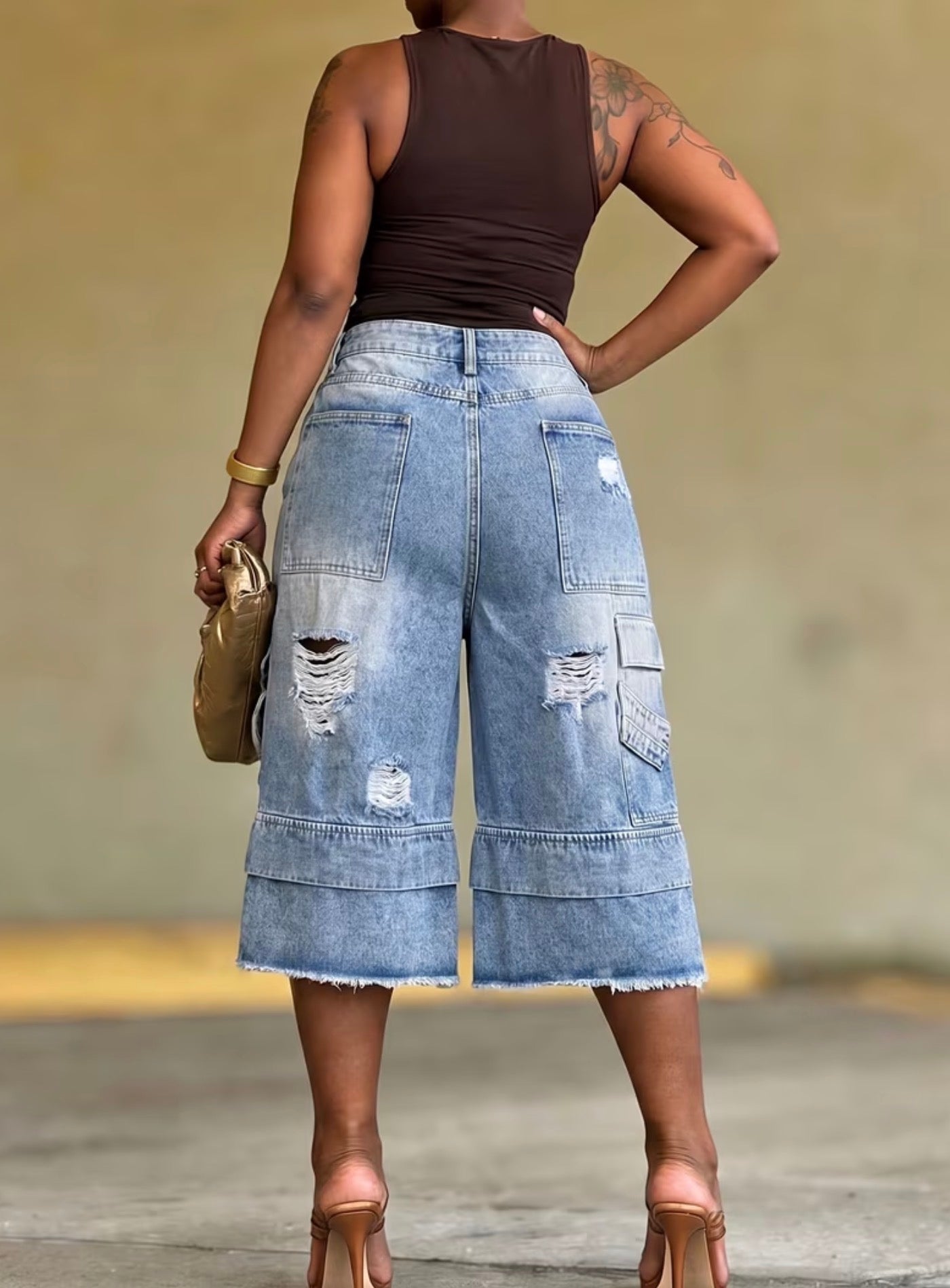 High Fashion Double Banded Distressed Shorts