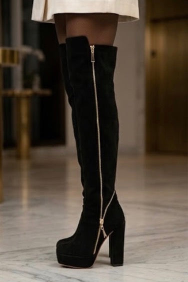 Sexy Velour Knee High Boots
