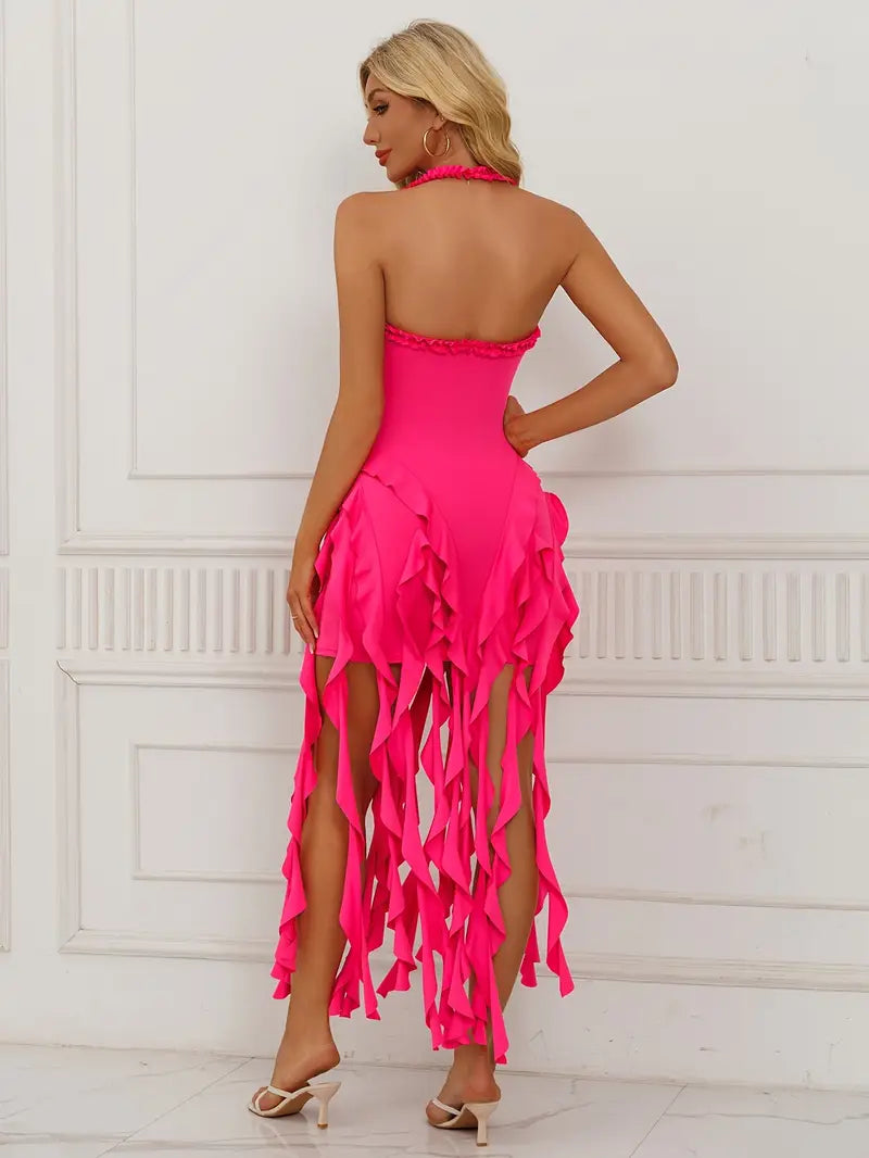 Ruffle Edge Tassel Midi Dress