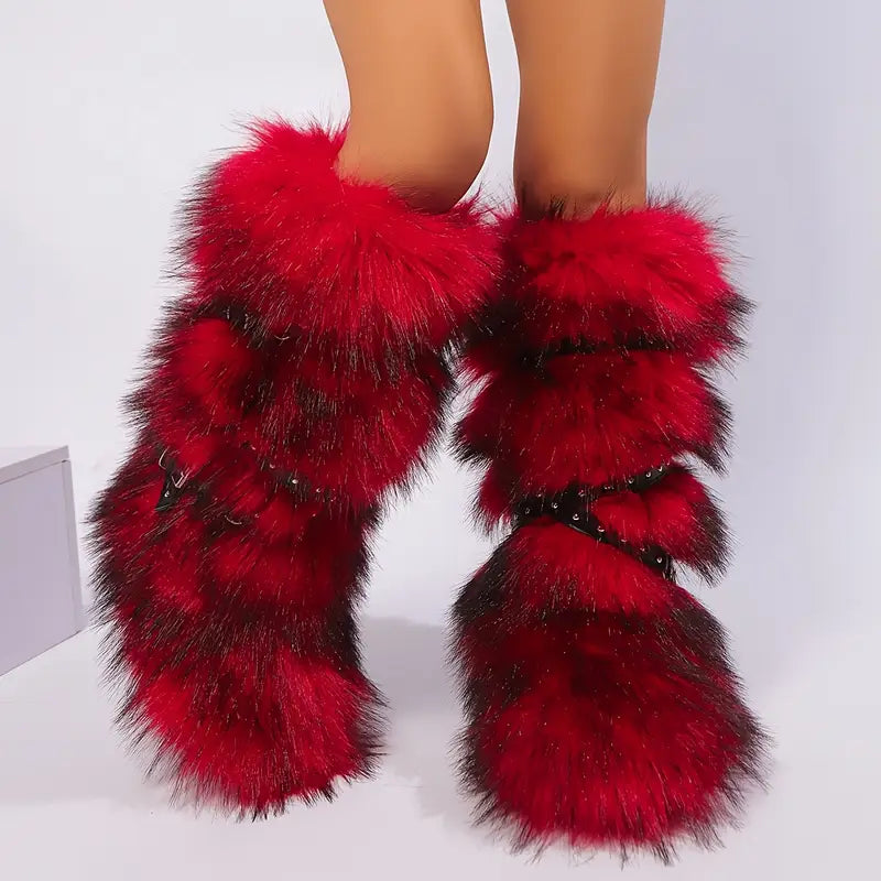 Retro Long Fur Belted Boots