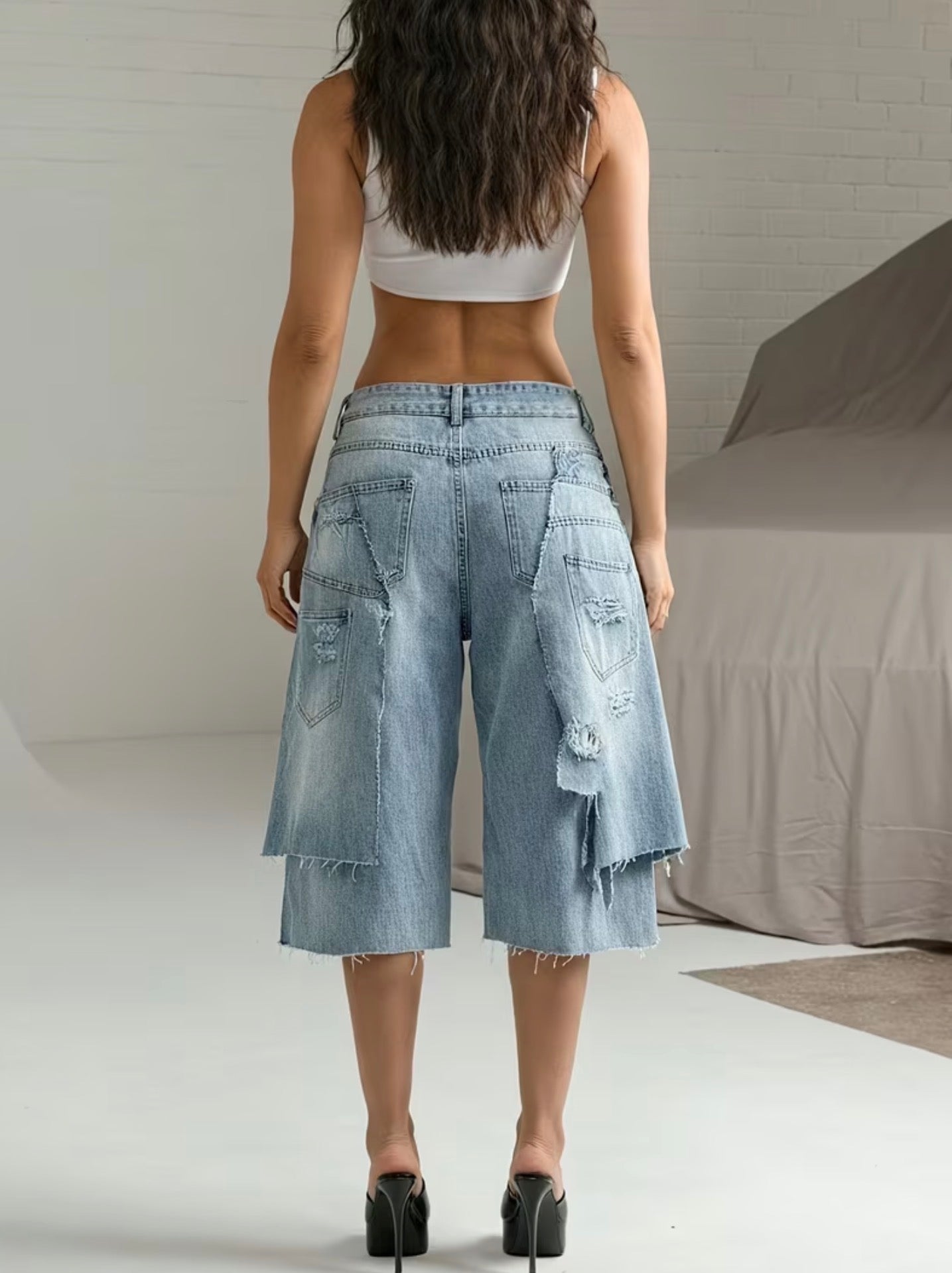 Streetchic Double Banded Distressed Shorts