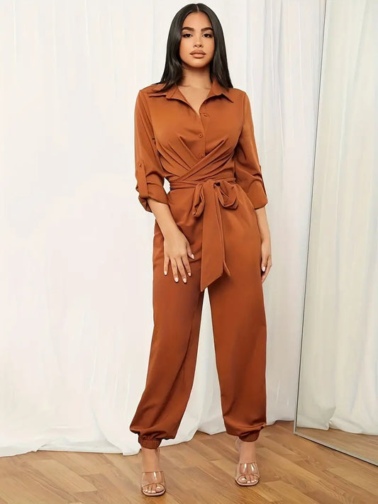 Executive Chic Brown Tied Jumpsuit