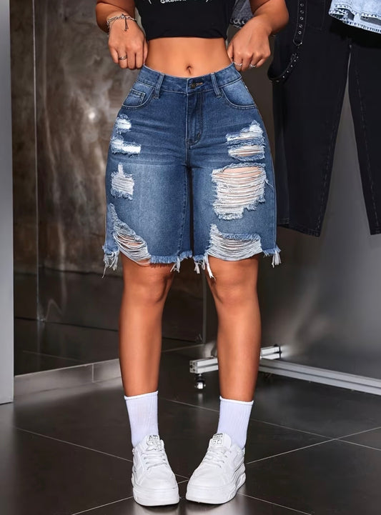 Edgy Distressed Denim Shorts