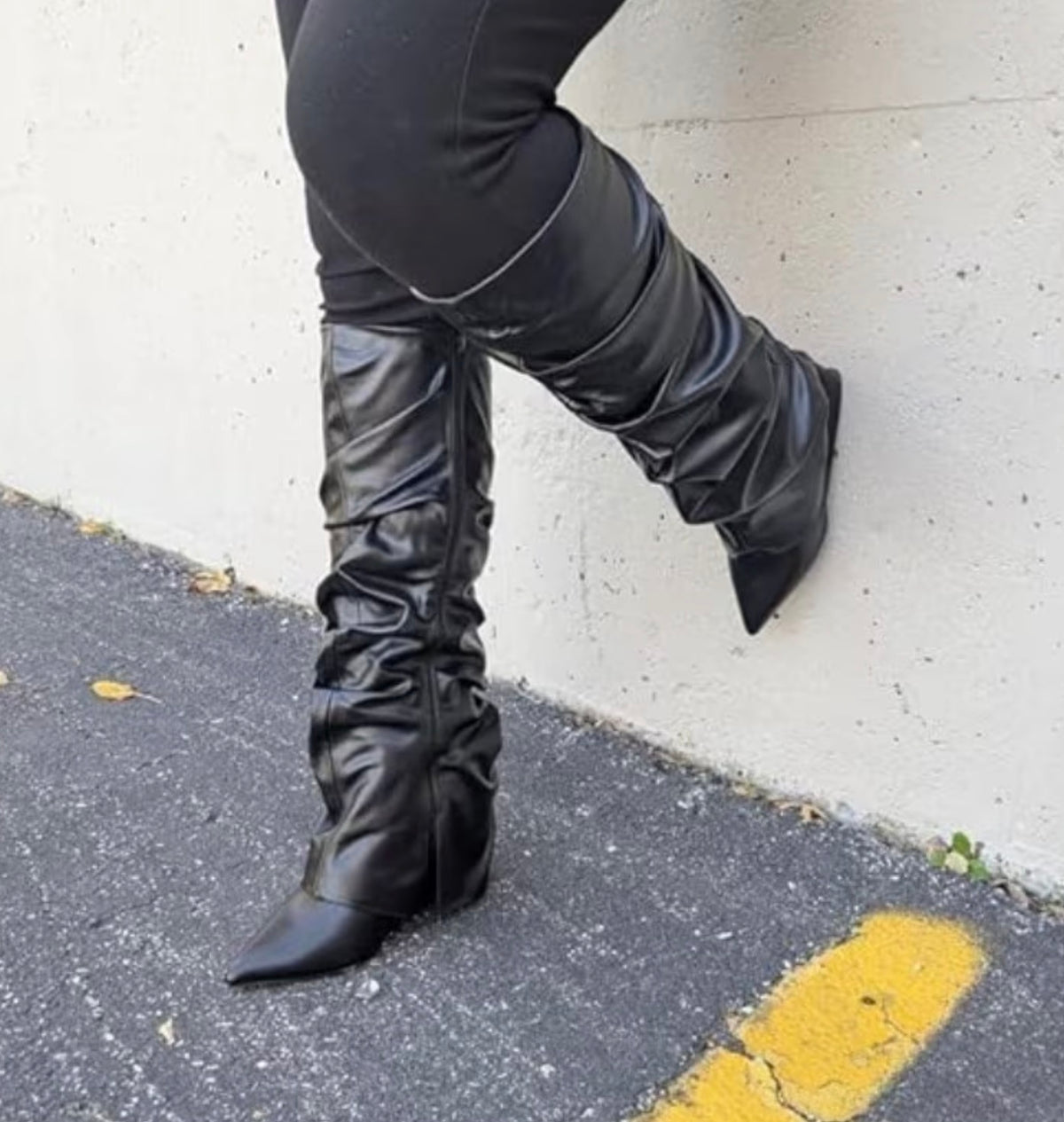 Stacked Foldover Knee High Boots