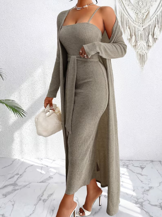 Sleek Two Piece Set Dress & Cardigan