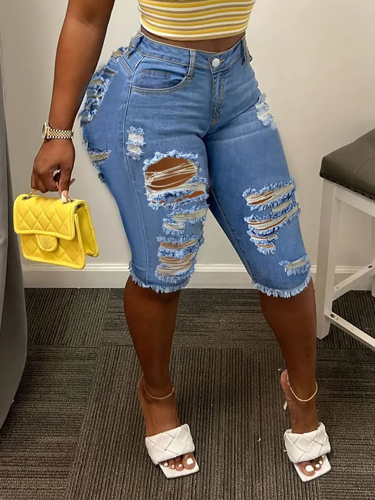 High Waisted Distressed Denim Shorts