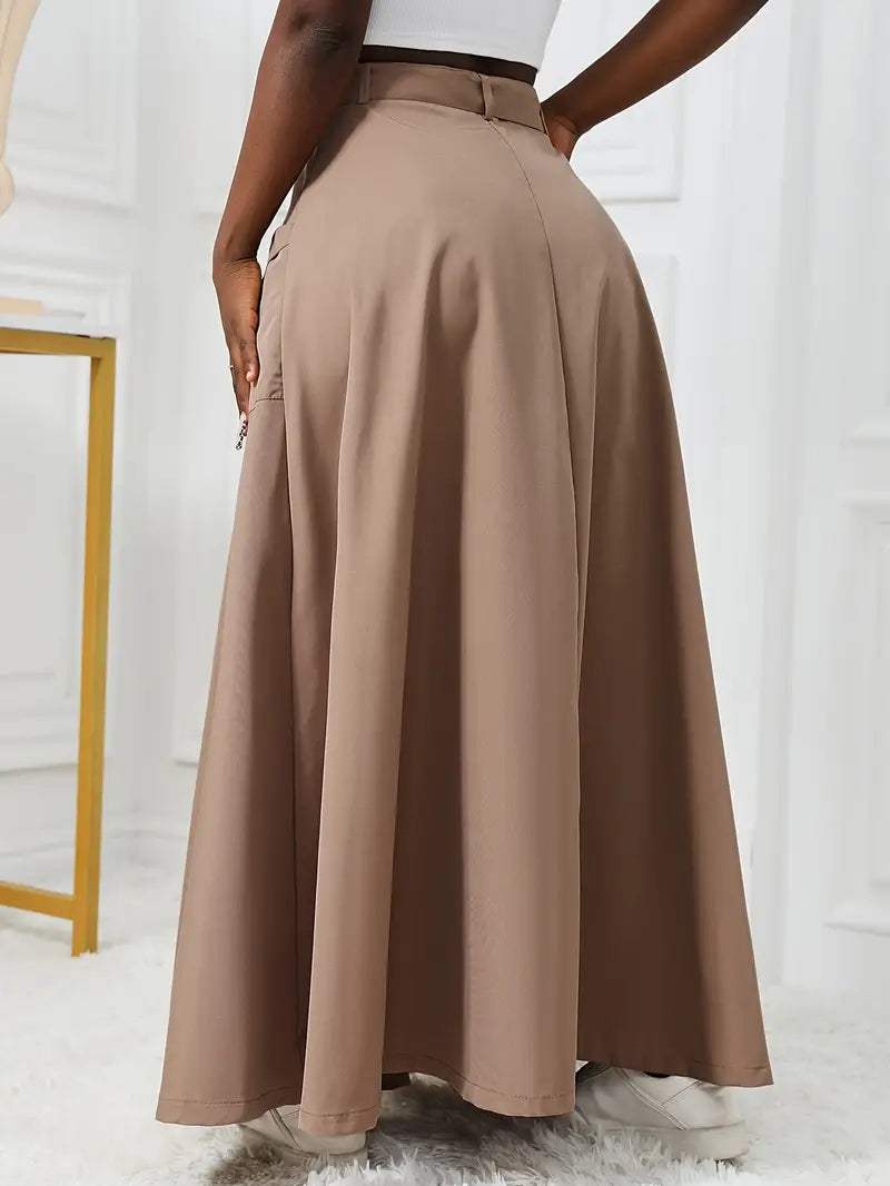 Long Chic Zip Flowy Cargo Skirt