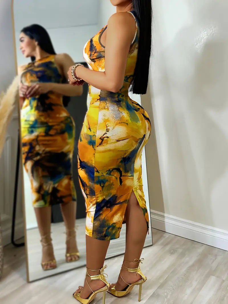 Tropical Split Vacation Dress