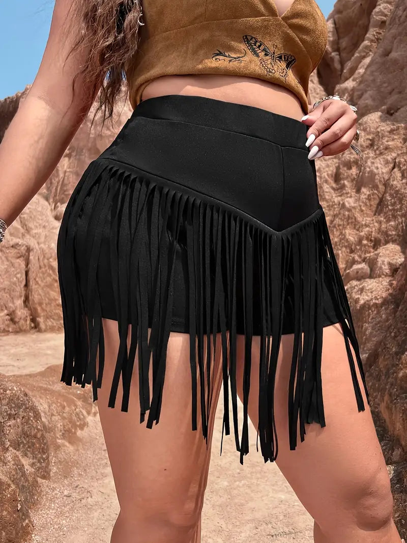 Edgy High Waisted Tassel Shorts