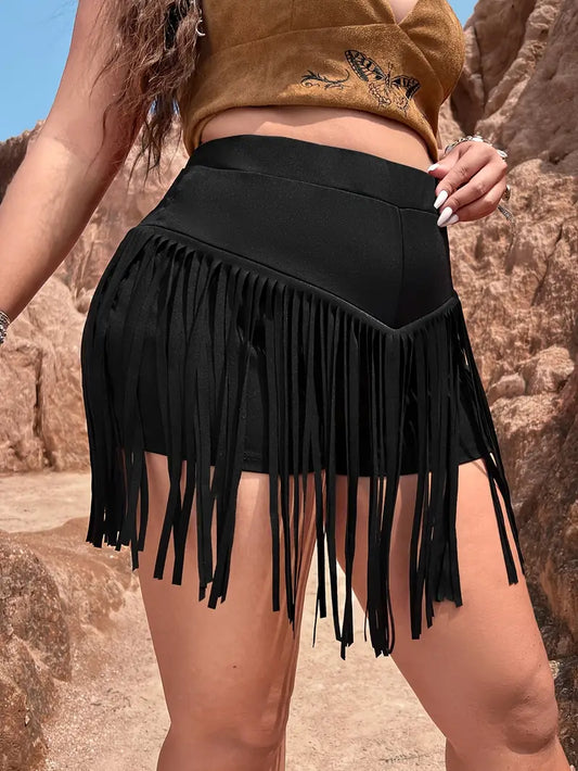 Edgy High Waisted Tassel Shorts