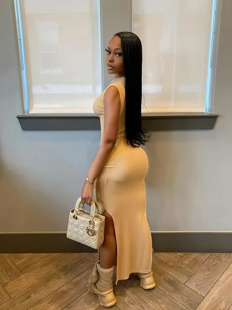 Elegant Off Shoulder Split Hem Dress