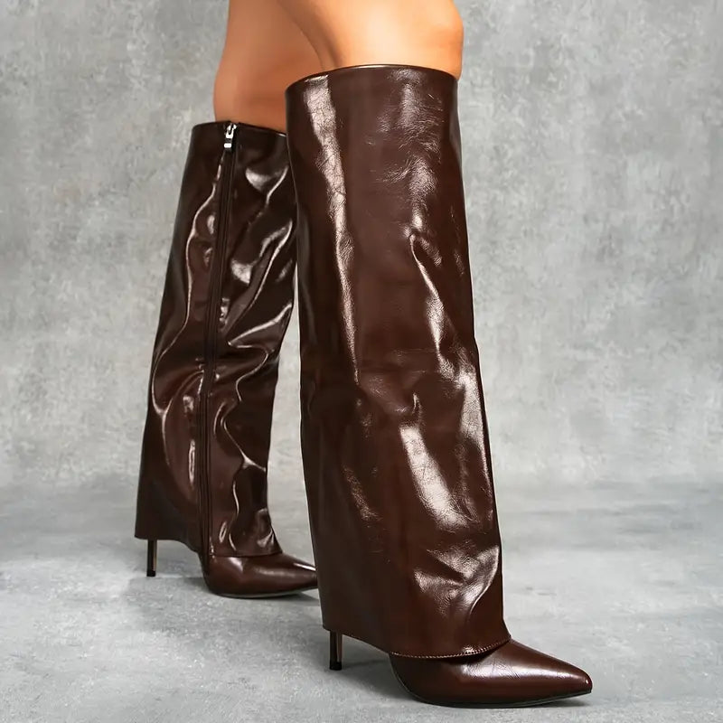 Cocoa Luxe Knee High Leather Folded Boots