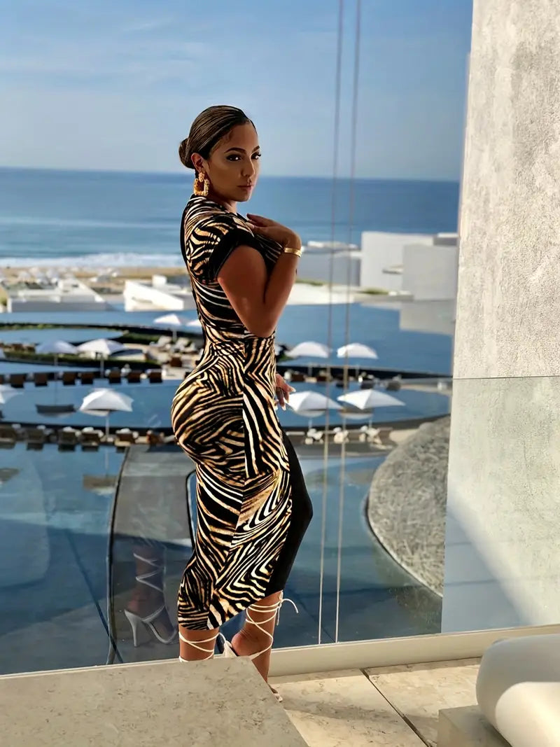 Bold Two Tone High Fashion Zebra Print Maxi Dress