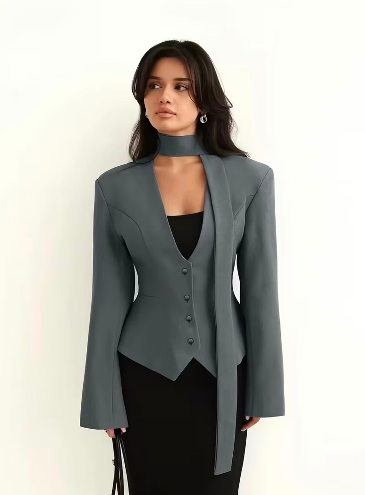 Business Cardigan With Scarf