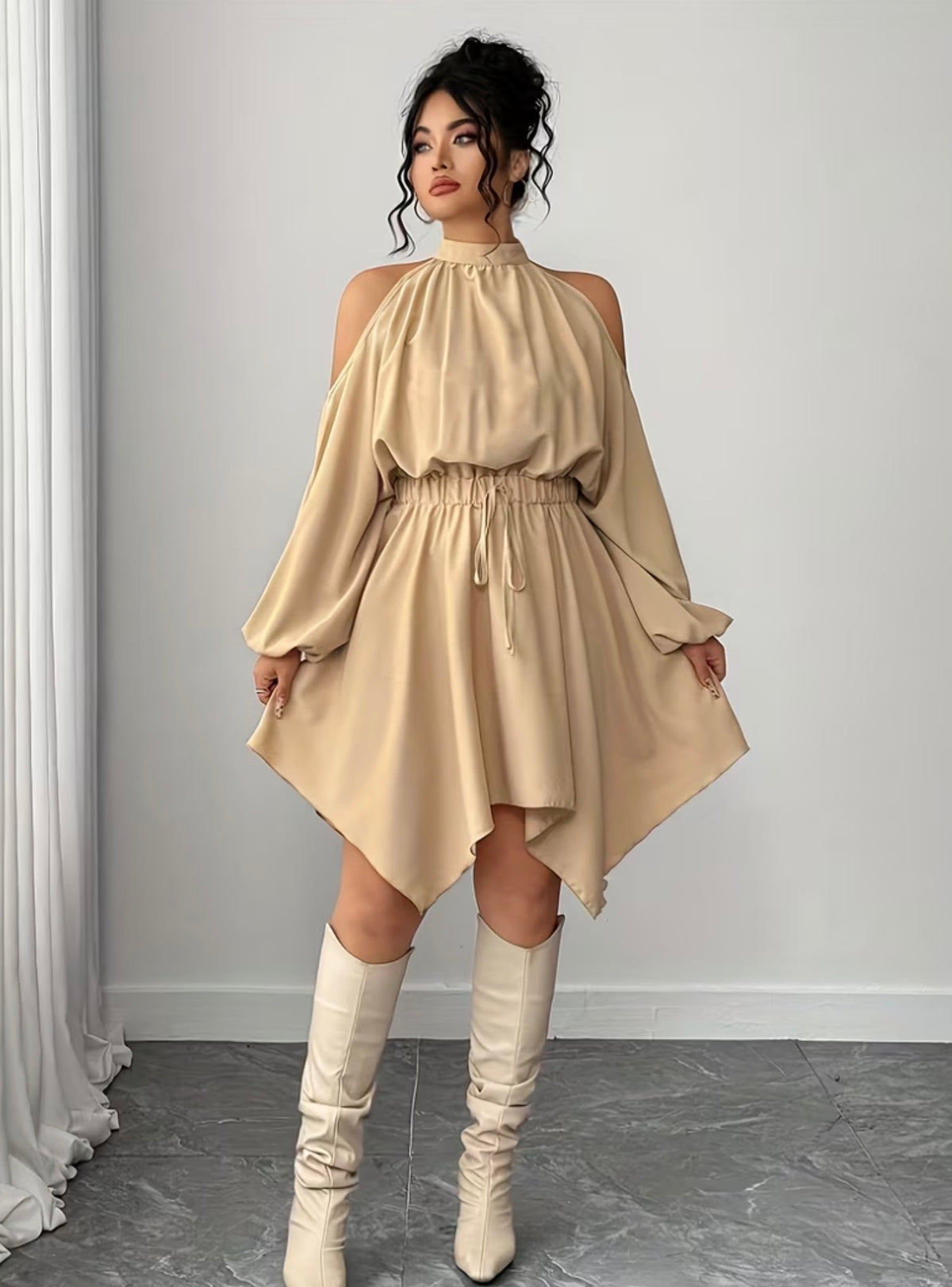 Luxe Sleek Asym Cut out Elegant Dress (Curve)