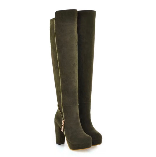 Sexy Velour Knee High Boots