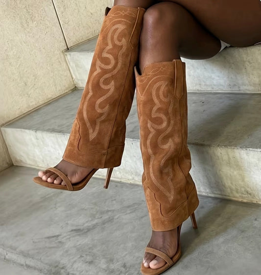 Cowboy Inspired Festival Foldover Knee High Heels