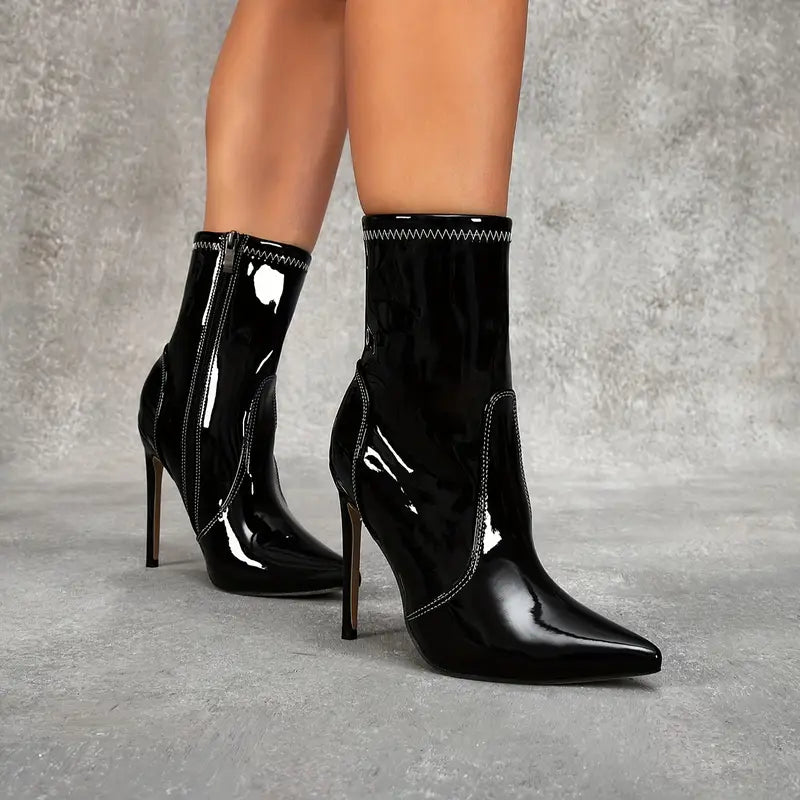 Edgy High Gloss Luxe Ankle Boots