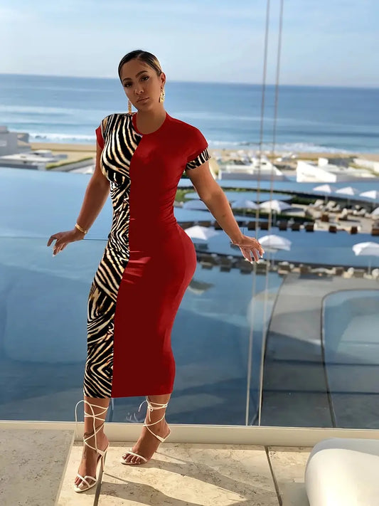 Bold Two Tone High Fashion Zebra Print Maxi Dress