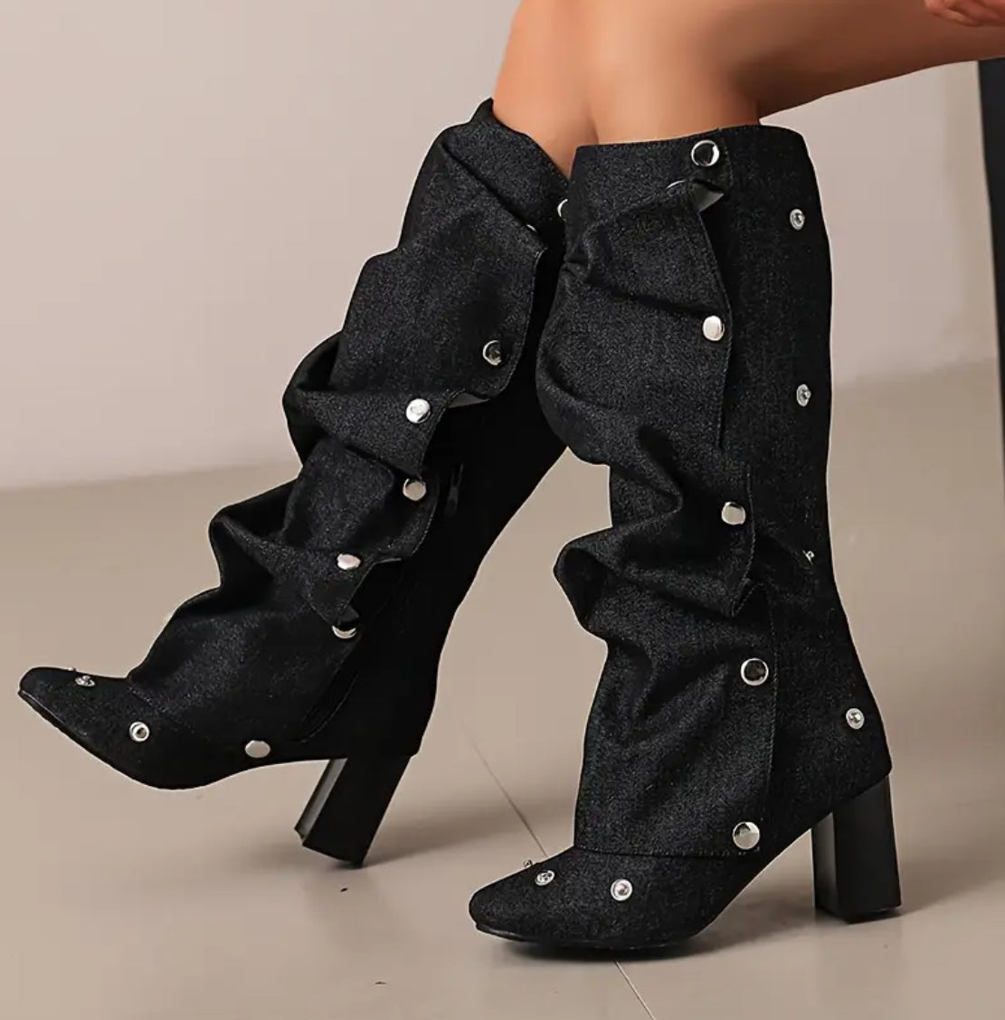 Luxe Block Heel Snap Knee High Boots