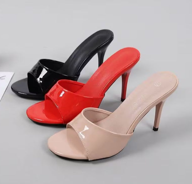 Sleek High Gloss Chic Open-toe High-Heels