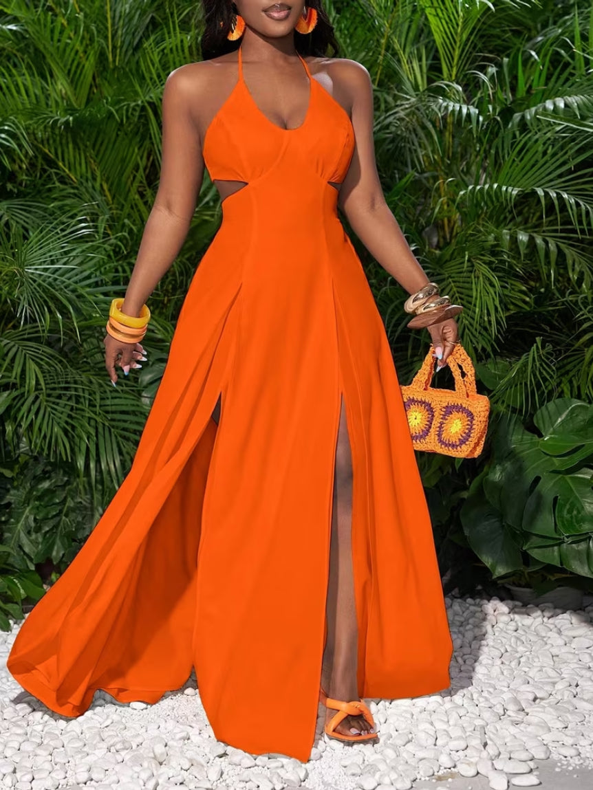 Elegant Cutout Slit Maxi Dress