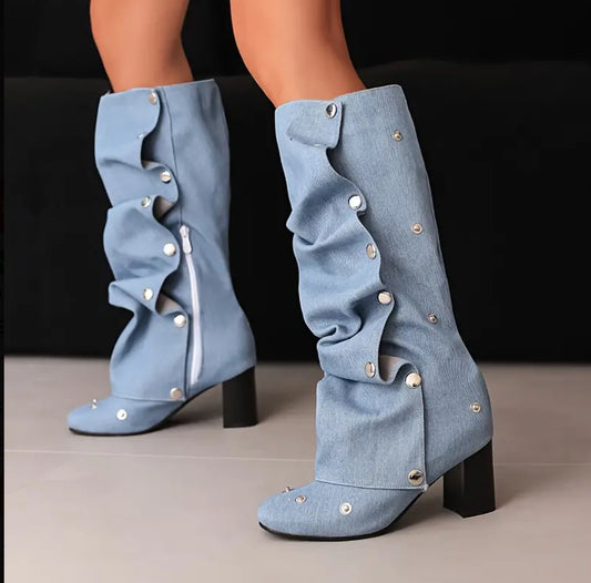 Luxe Block Heel Snap Knee High Boots