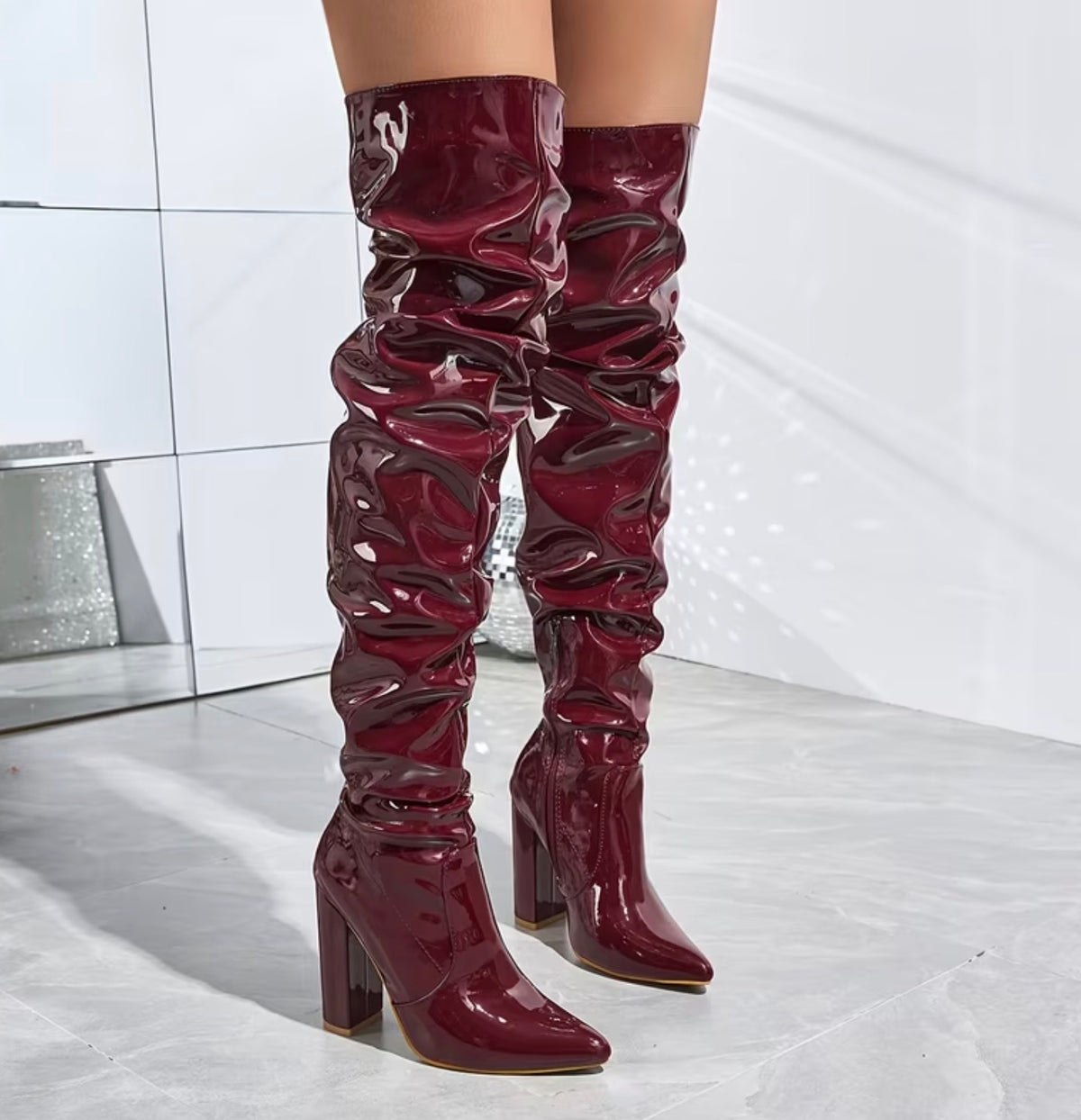 Chic Leather Stacked Knee High Boots