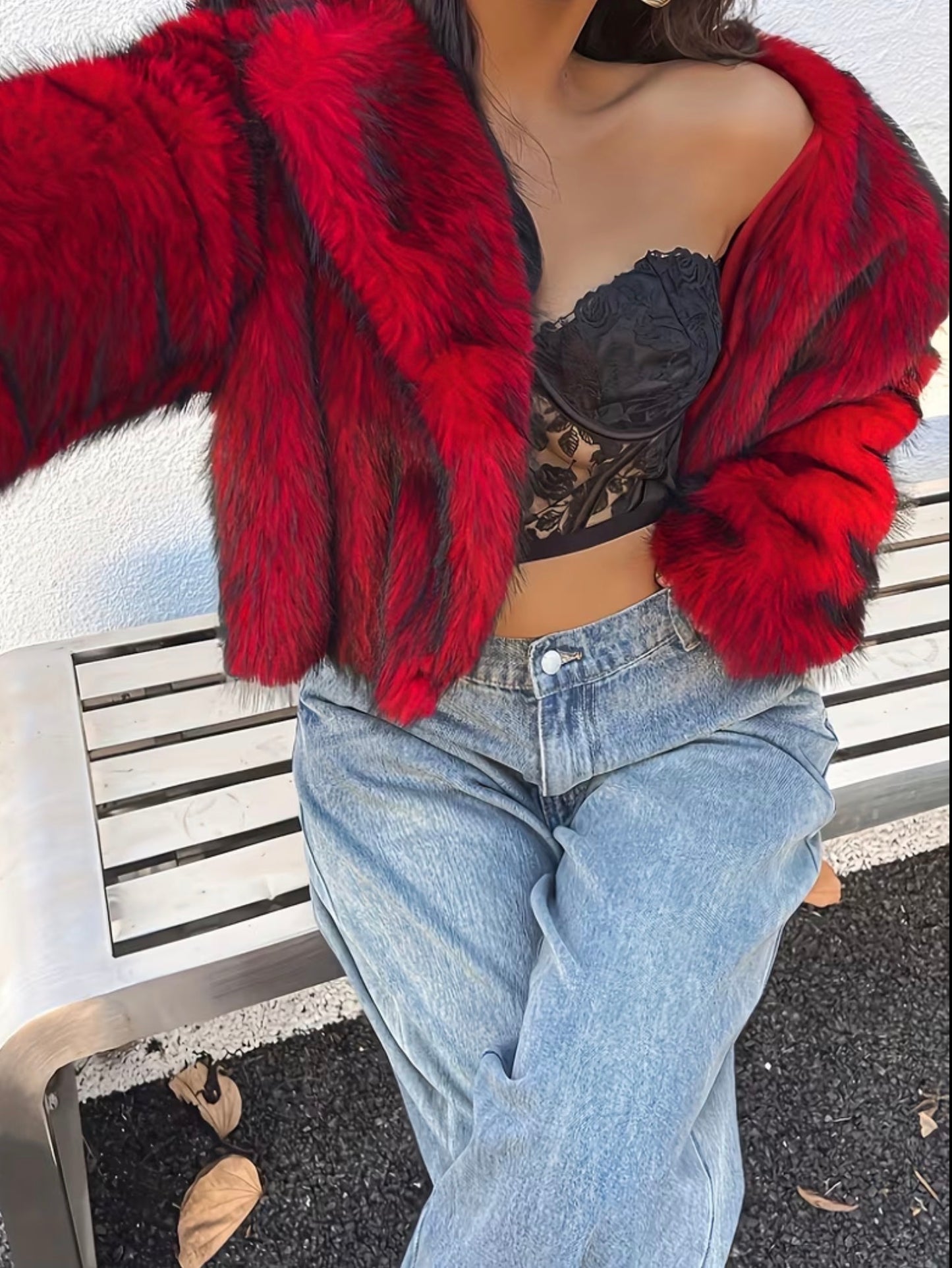 Sleek & Sexy Chic Red Ombré Fur Jacket