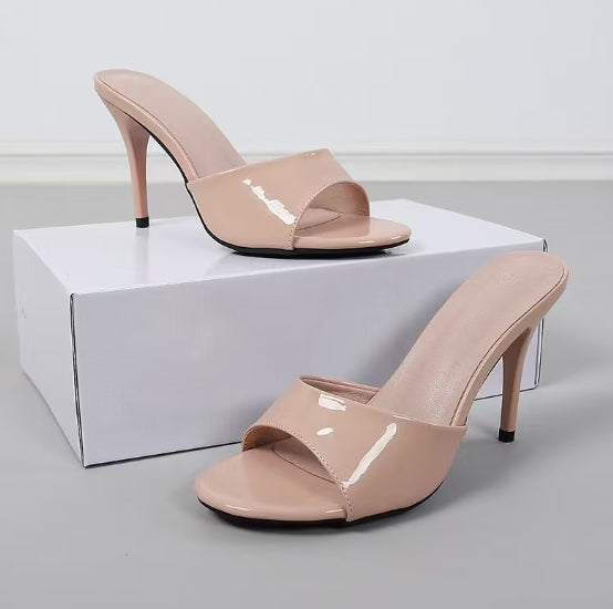Sleek High Gloss Chic Open-toe High-Heels