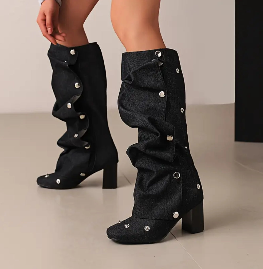 Luxe Block Heel Snap Knee High Boots