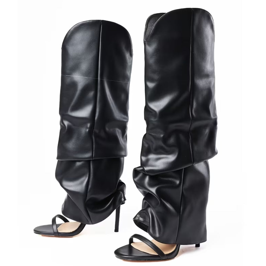 Exclusive Luxe Leather Ruched Knee High Heels