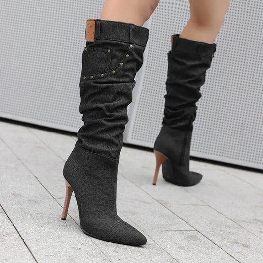 Kind of the One Chic Luxe Denim Boots