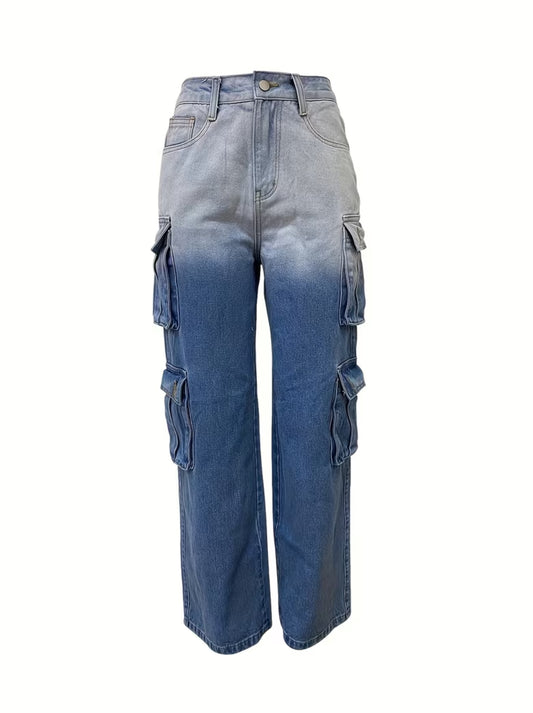 Wide leg Street Chic Ombré Denim Cargo Jeans