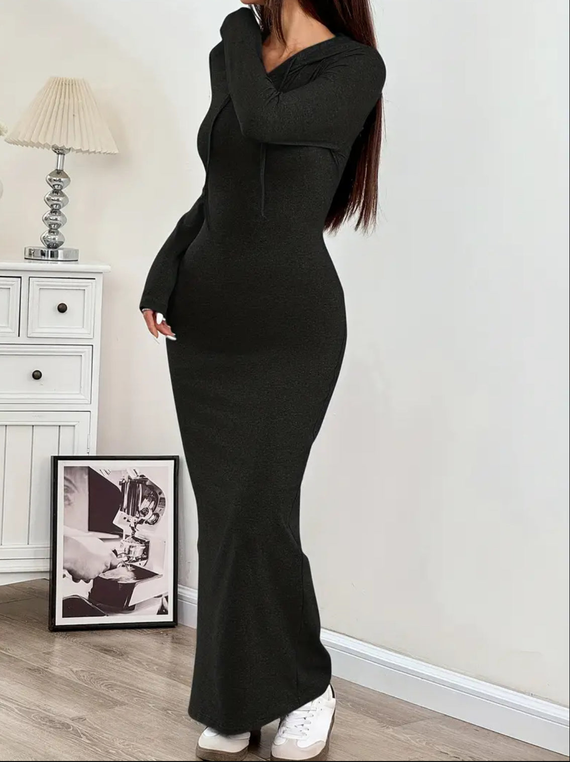 Casual Longsleeve Hooded Split Dress