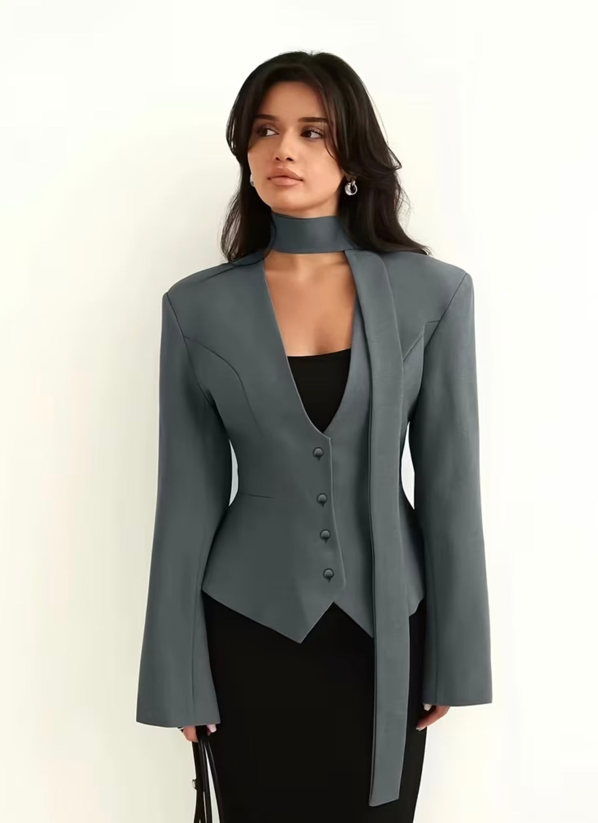 Business Cardigan With Scarf