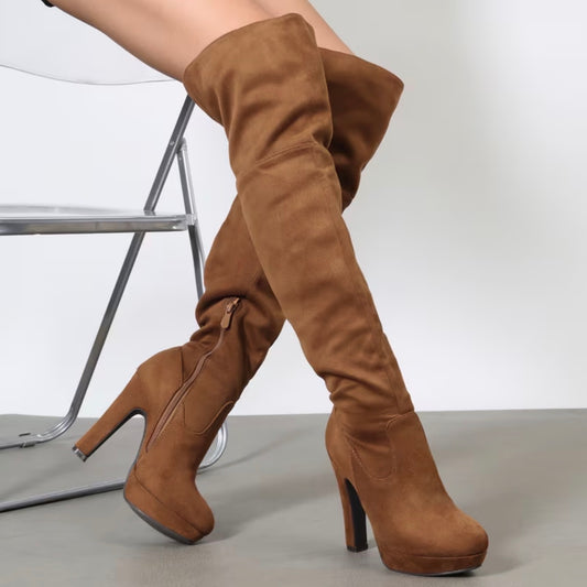 Chic Knee High Velour Boots