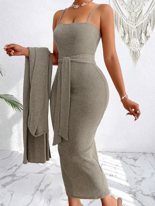 Sleek Two Piece Set Dress & Cardigan