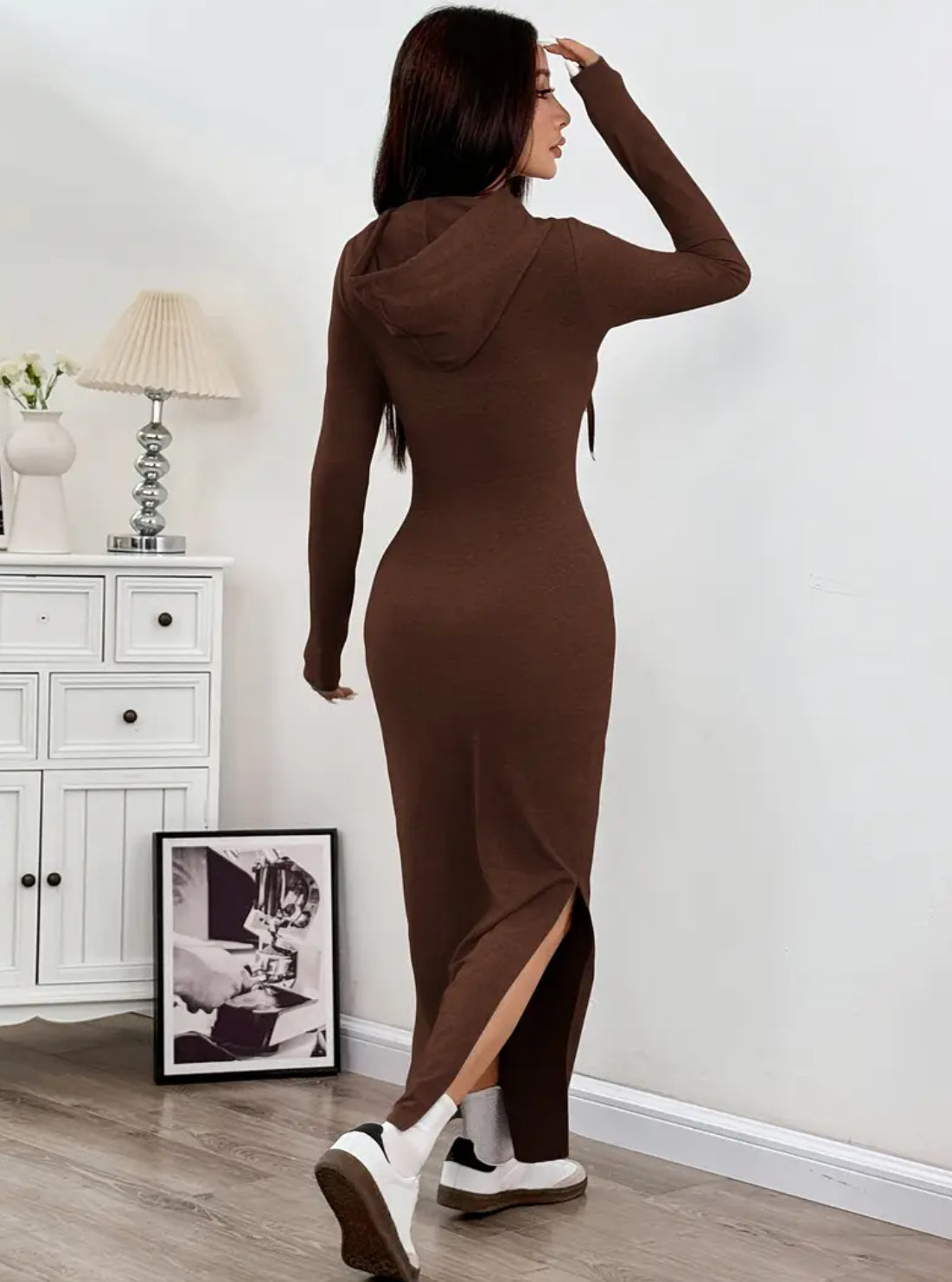 Casual Longsleeve Hooded Split Dress