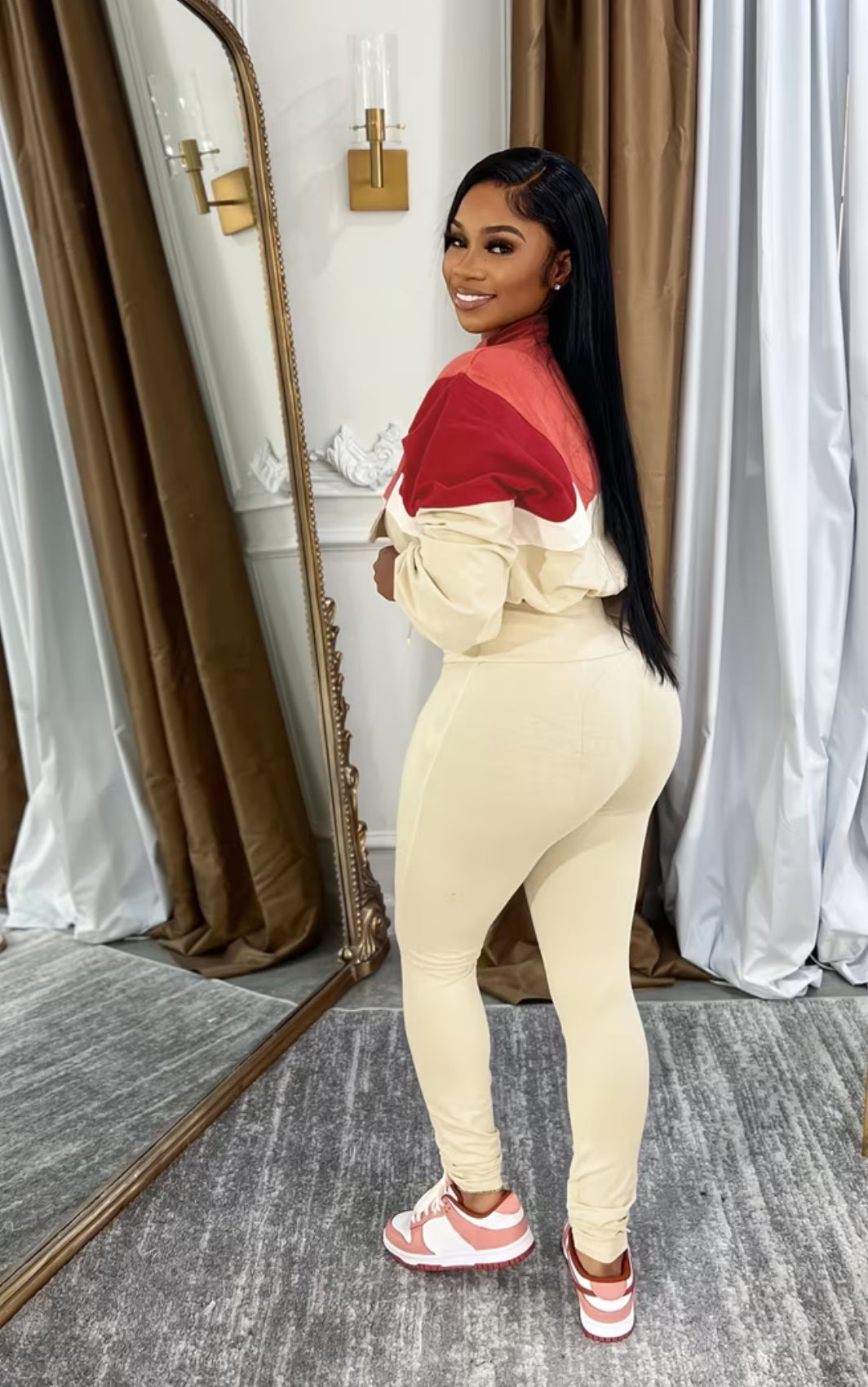 Solid Casual Quarter Zip Two Piece Set