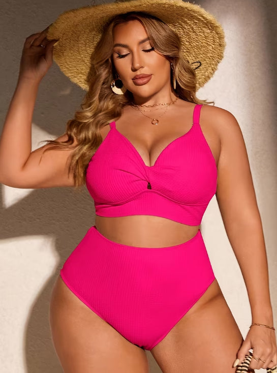 Sleek Solid High Waisted Bikini (Curve)