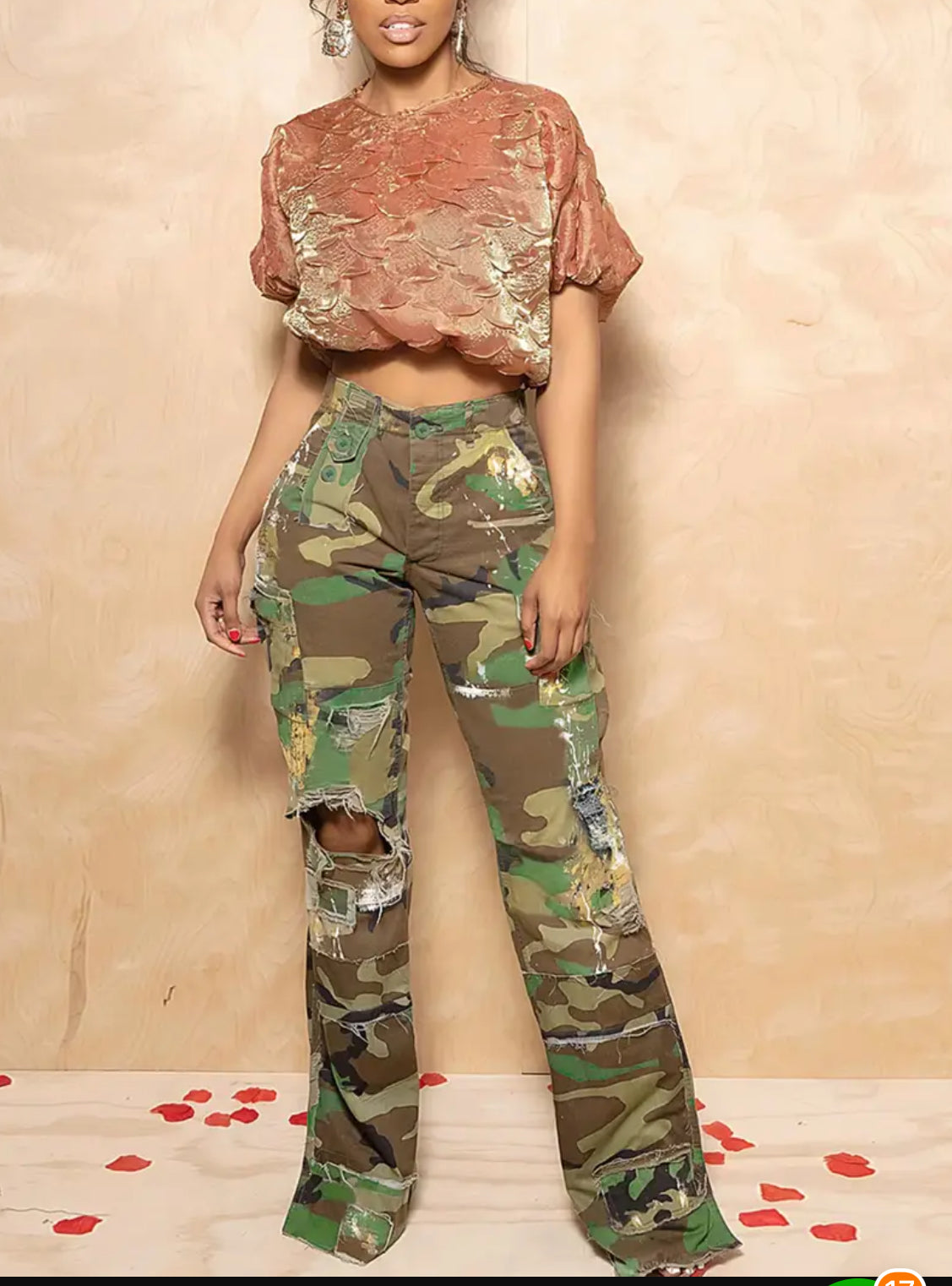 Retro Distressed Camo Jeans