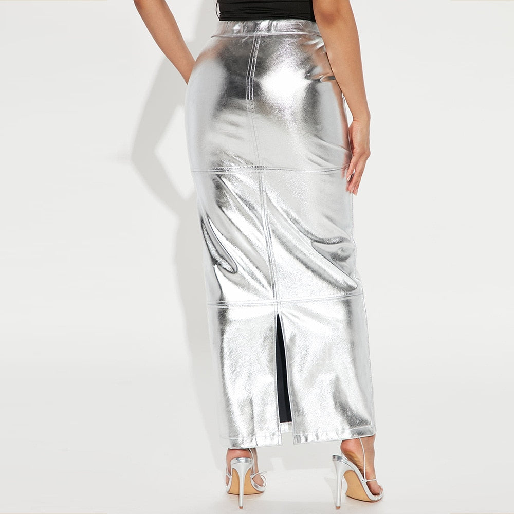 I Am Woman Trendy Metallic Maxi Skirt
